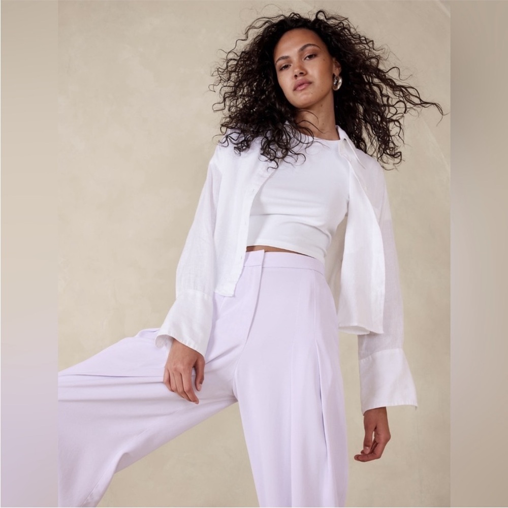 NWT Banana Republic Violet High-Rise Pleated Viscose Twill Pant 8 LONG 📰 - Picture 3 of 7